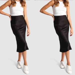 BLACK SATIN MIDI SKIRT NWOT